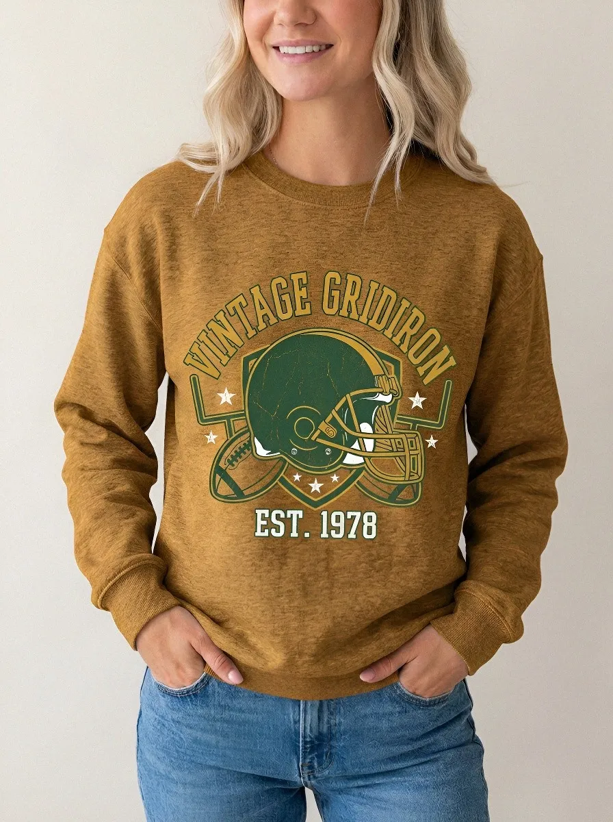 Women's Football Fan Vintage Gridiron Helmet Printed Sweatshirt