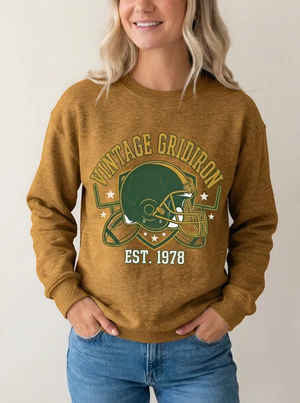 Women's Football Fan Vintage Gridiron Helmet Printed Sweatshirt