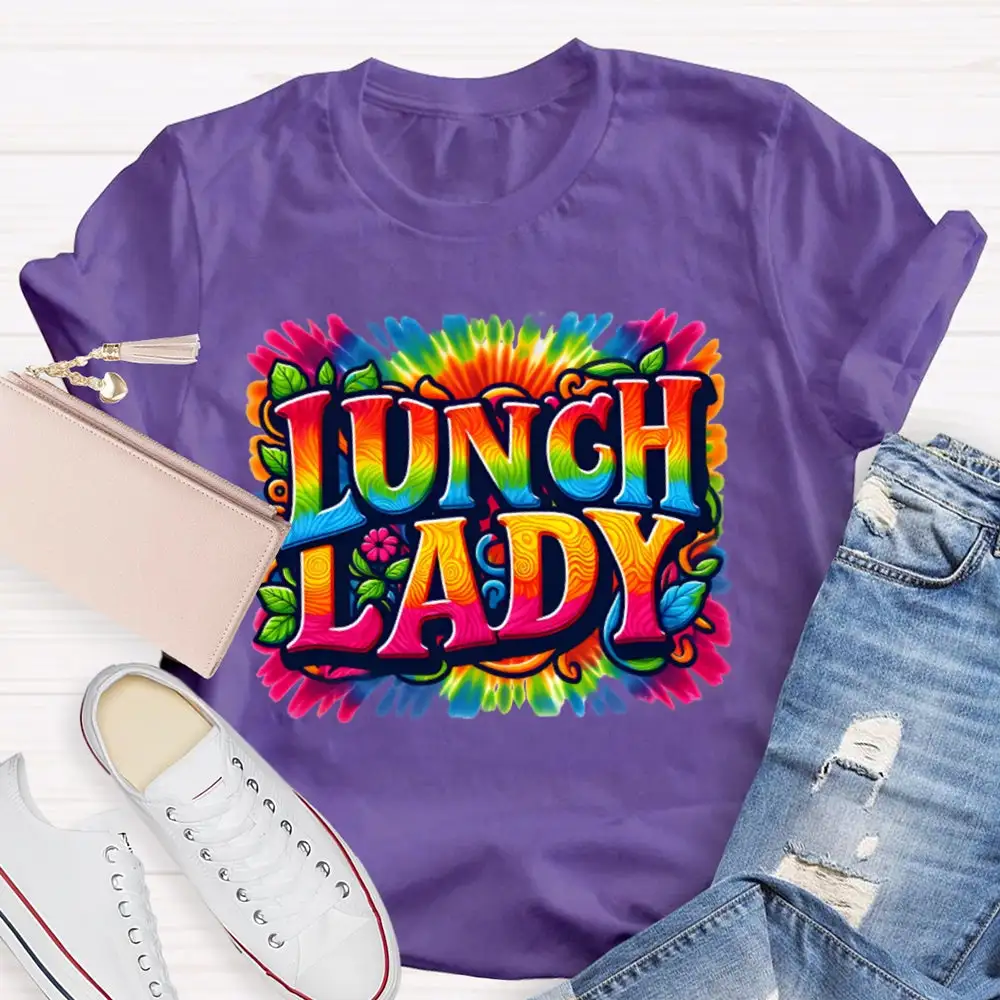 Lunch Lady Colorful Tie-Dye Print T-Shirt