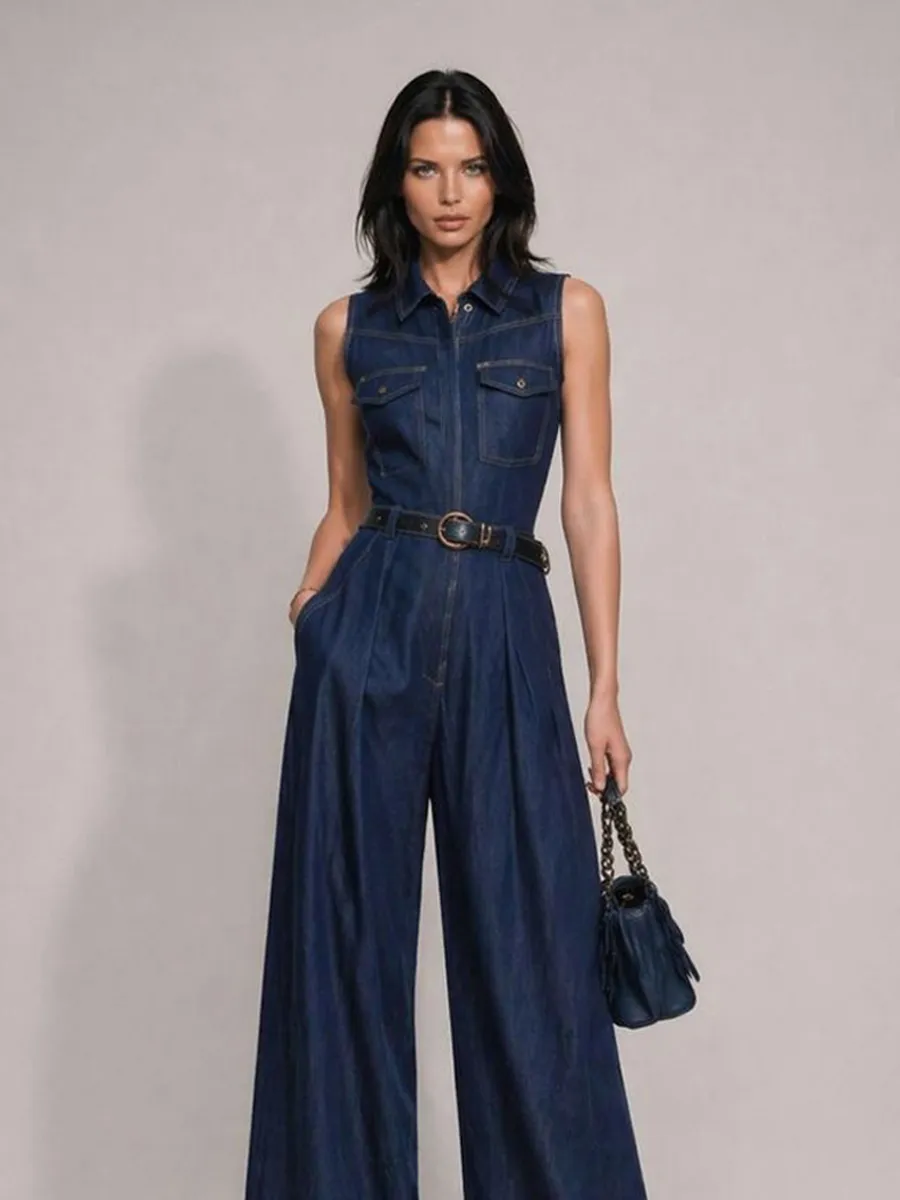 Alondra Straight-Leg Cargo Denim Jumpsuit