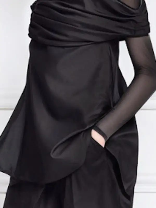 Layered Look Long Sleeve Sheer Round Neck T-Shirt