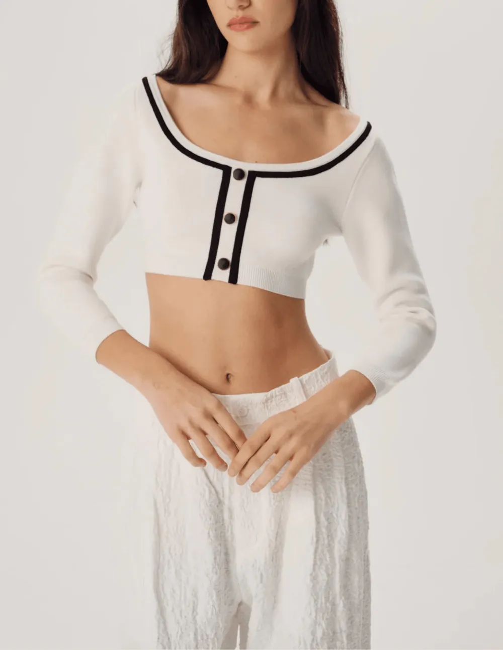 Viscose-Blend Polyester-Blend Button-Front Cropped Cardigan