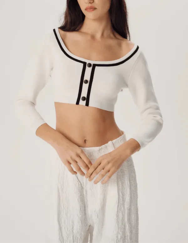 Viscose-Blend Polyester-Blend Button-Front Cropped Cardigan