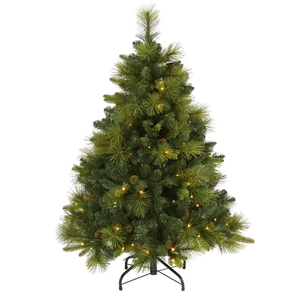 North Carolina Mixed Pine Artificial Christmas Tree with Warm LED Lights Bendable Branches and Pinecones