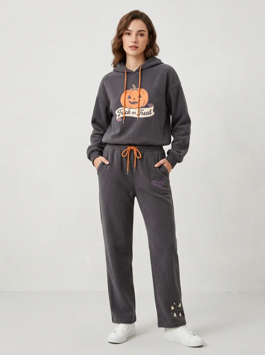 Women's Halloween Pumpkin Trick or Treat Printed Sportswear Set