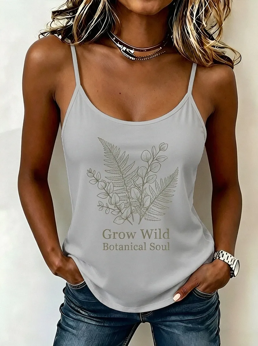 Nature Lover Grow Wild Botanical Fern Printed Tank Top