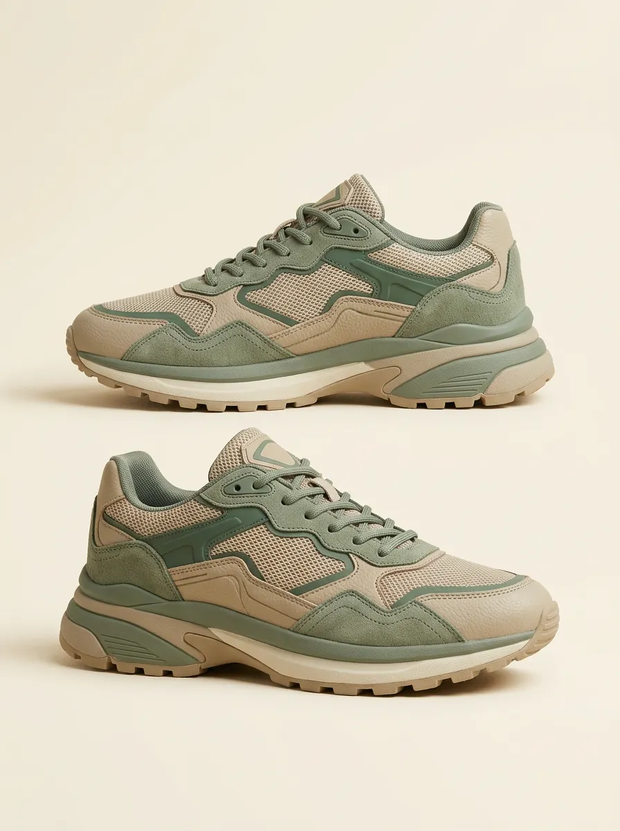 Unisex Mesh Suede Print Sneakers
