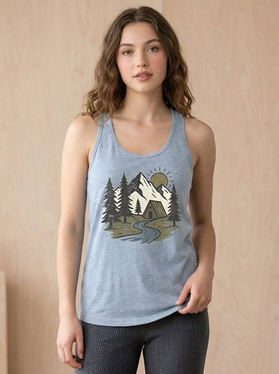 Women's Nature Camping Mountain Cabin Printed Tank Top