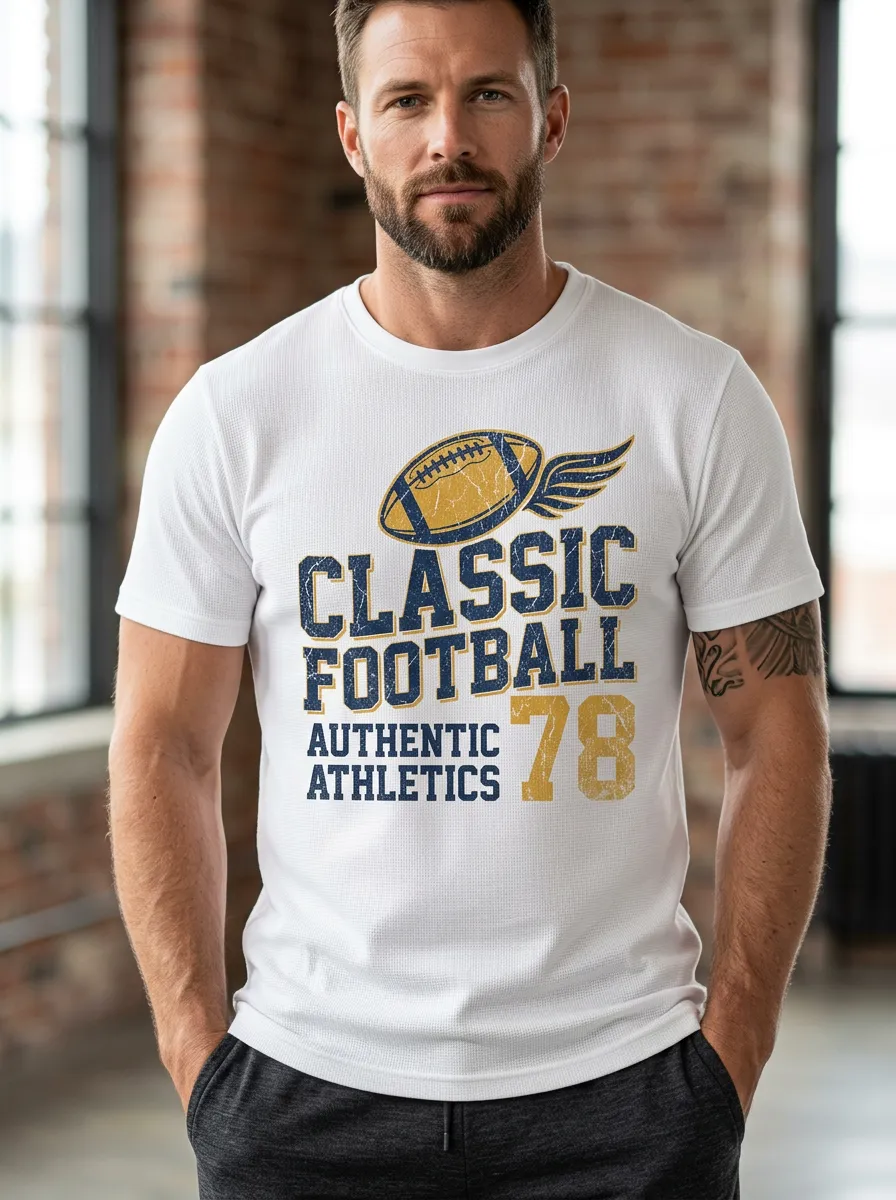 Men's American Football Classic 78 Winged Ball Printed T-shirt