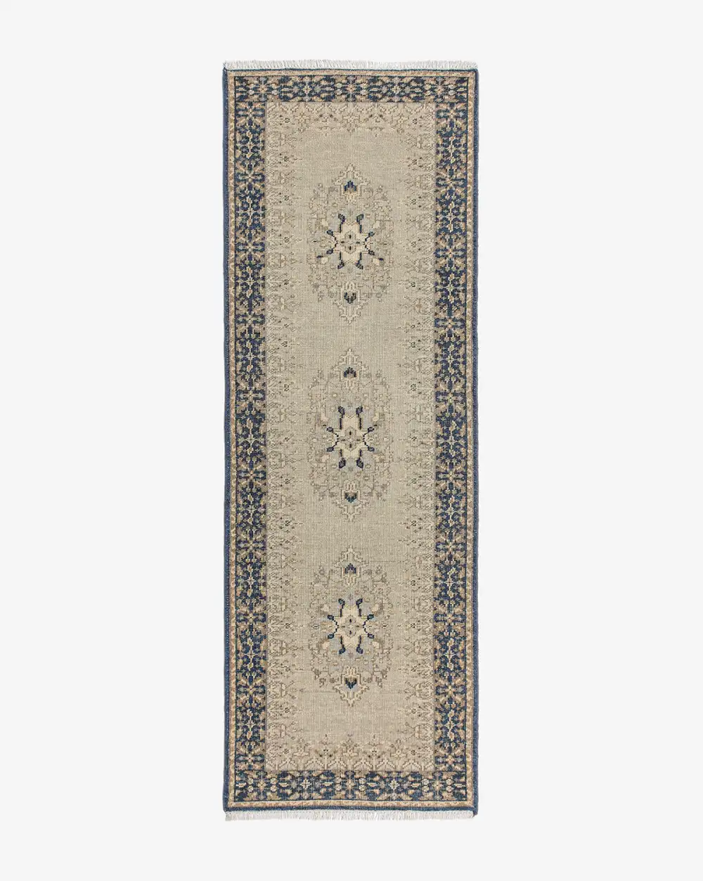 Medallion Bordered Hand-Knotted Wool Area Rug