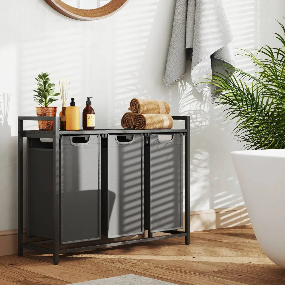 Removable Liner Shelved Divided Laundry Storage Basket