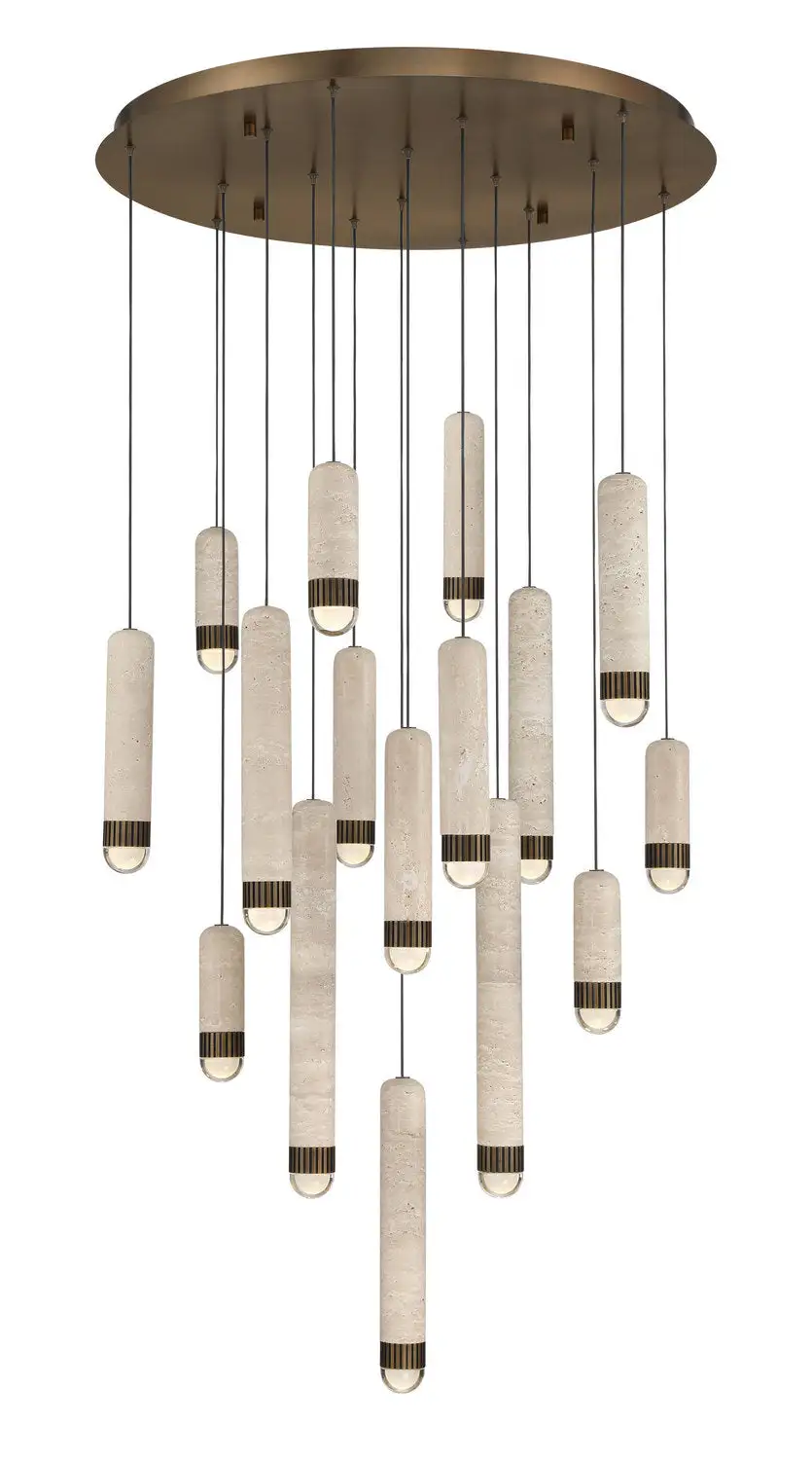 Cascade Travertine Glass Contemporary LED Chandelier
