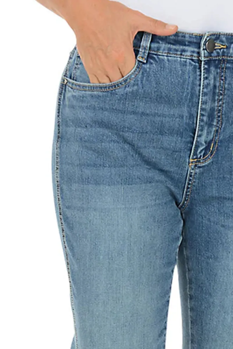 Skinny Lattice Hem Denim Capri Pant