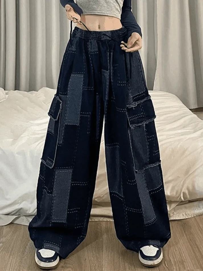 Vintage Checkered Baggy Cargo Jeans