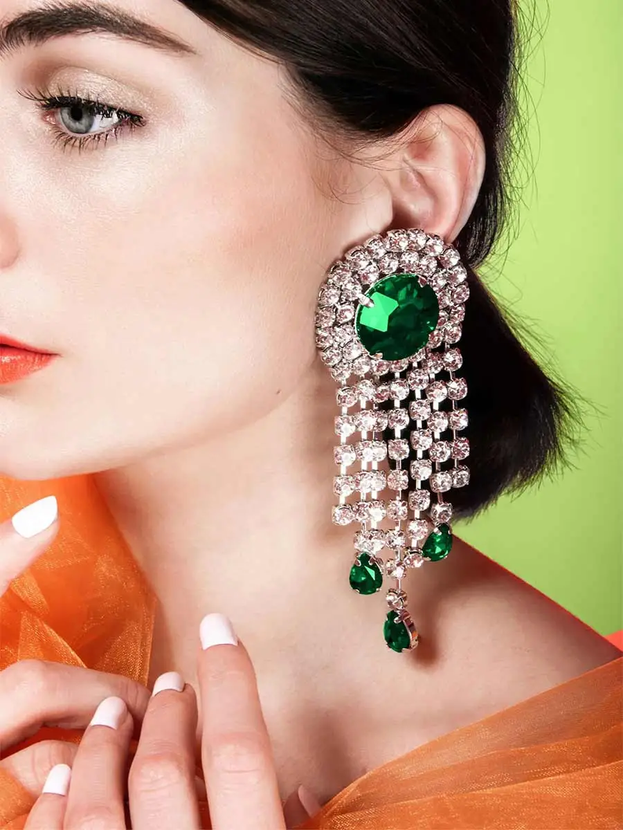 Simone Crystal Embellished Tassel Earrings