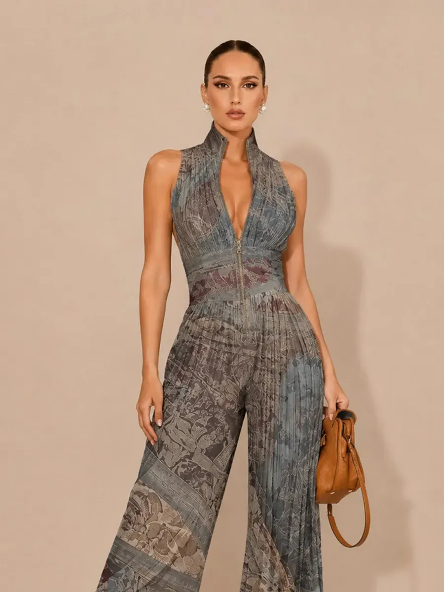Ophelia Sleeveless Pleated Zip-Front Jumpsuit