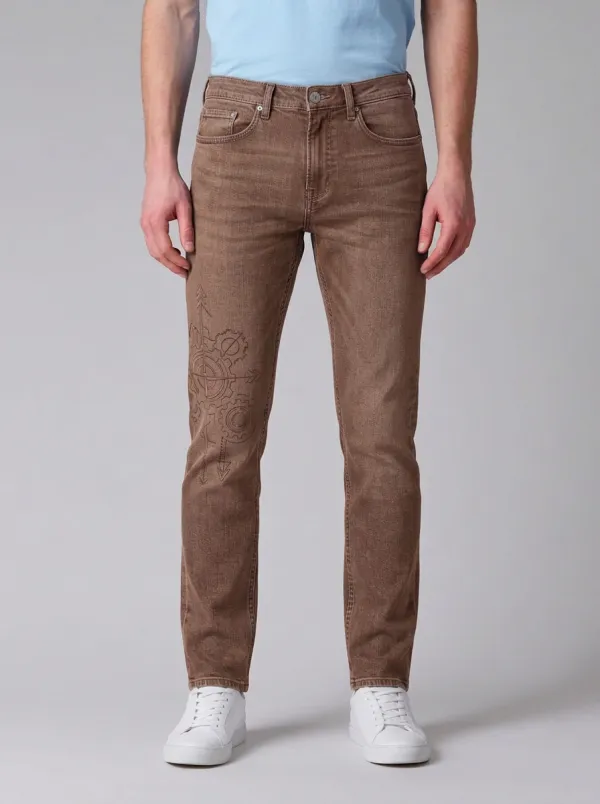 Men's Steampunk Gear Compass Graphic Stretch Jeans