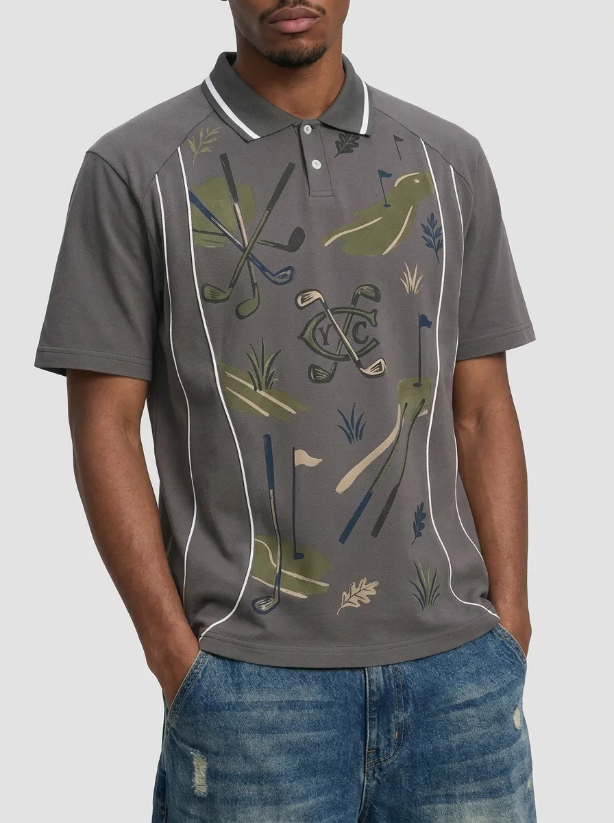 Men's Golf Lover Club Pattern Printed Polo Shirt