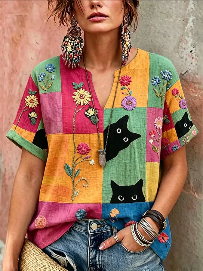 Women's Cute Cat Printed Casual Top