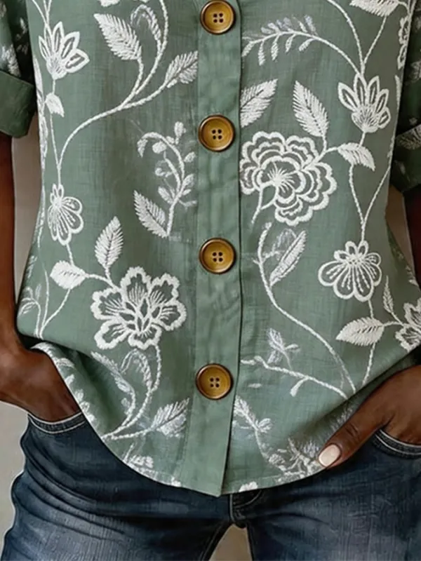 Women's Casual Printed 3-4-Sleeve Collar Shirt