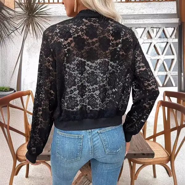 Relaxed Floral Detail Zip Front Ribbed Trim Bomber Jacket