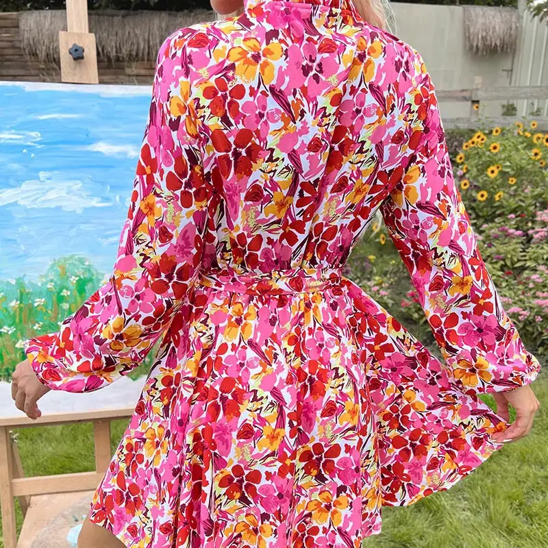 Women's Wrap Long-Sleeve Floral Slit Dress