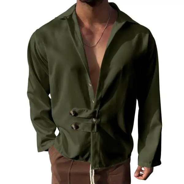 Men's Modern Long-sleeved Shirt With Deep Neckline And Asymmetrical Strap Look