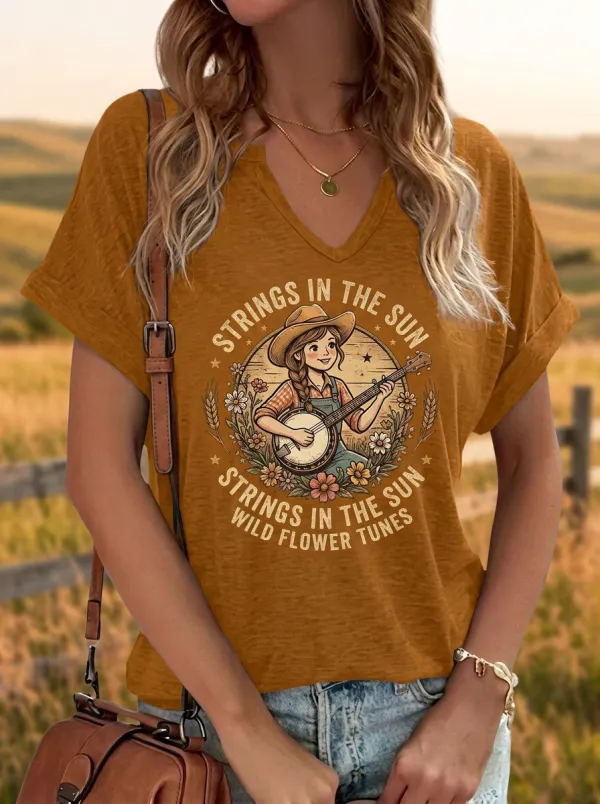 Acoustic-Inspired Custom Country Music V-Neck T-Shirt