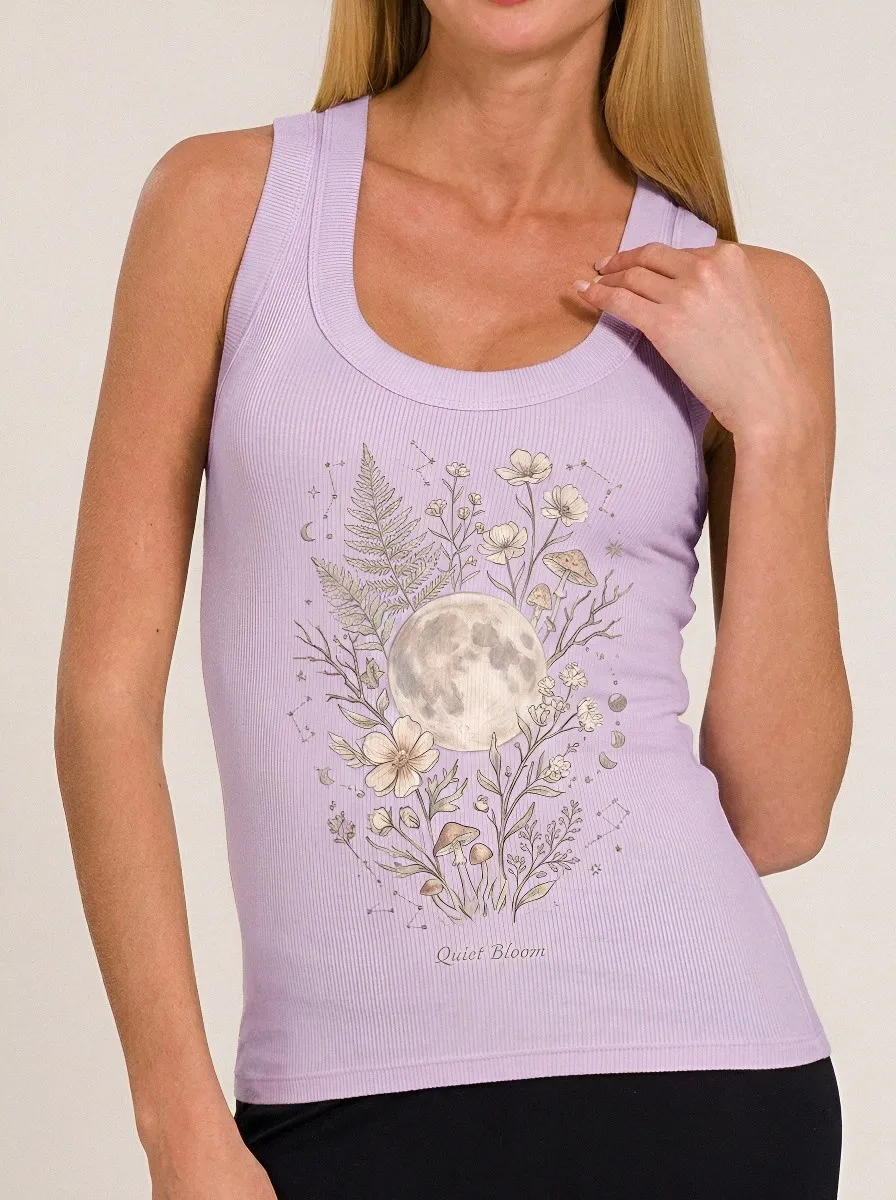 Women's Nature Lover Moon Mushroom Floral Printed Ribbed Tank Top