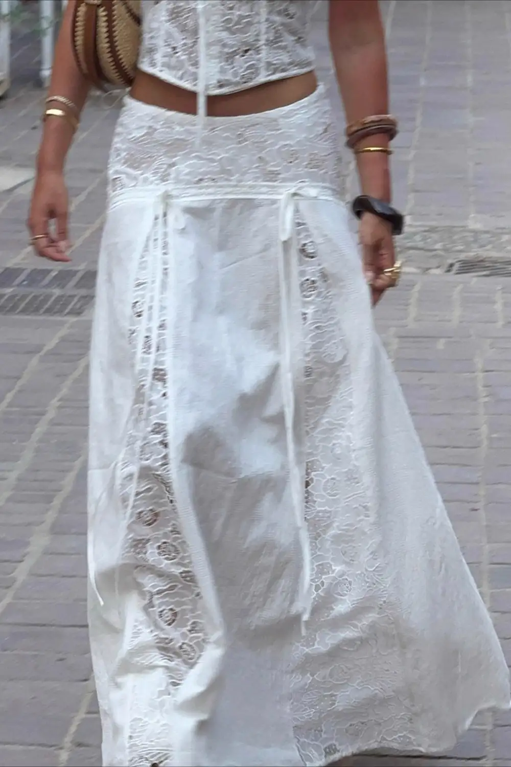 Casual Lace Ribbed Woven Skirt
