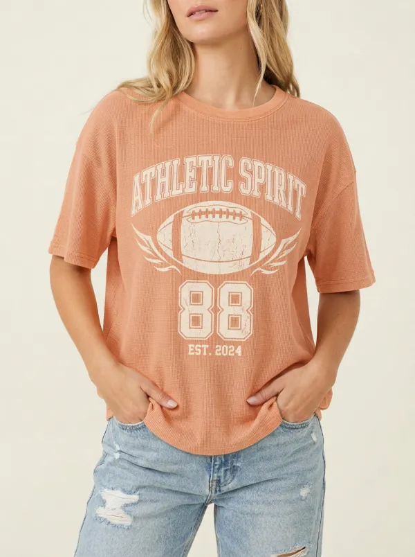 Women's Classic Football Ball Athletic Crew Neck Graphic T-Shirt