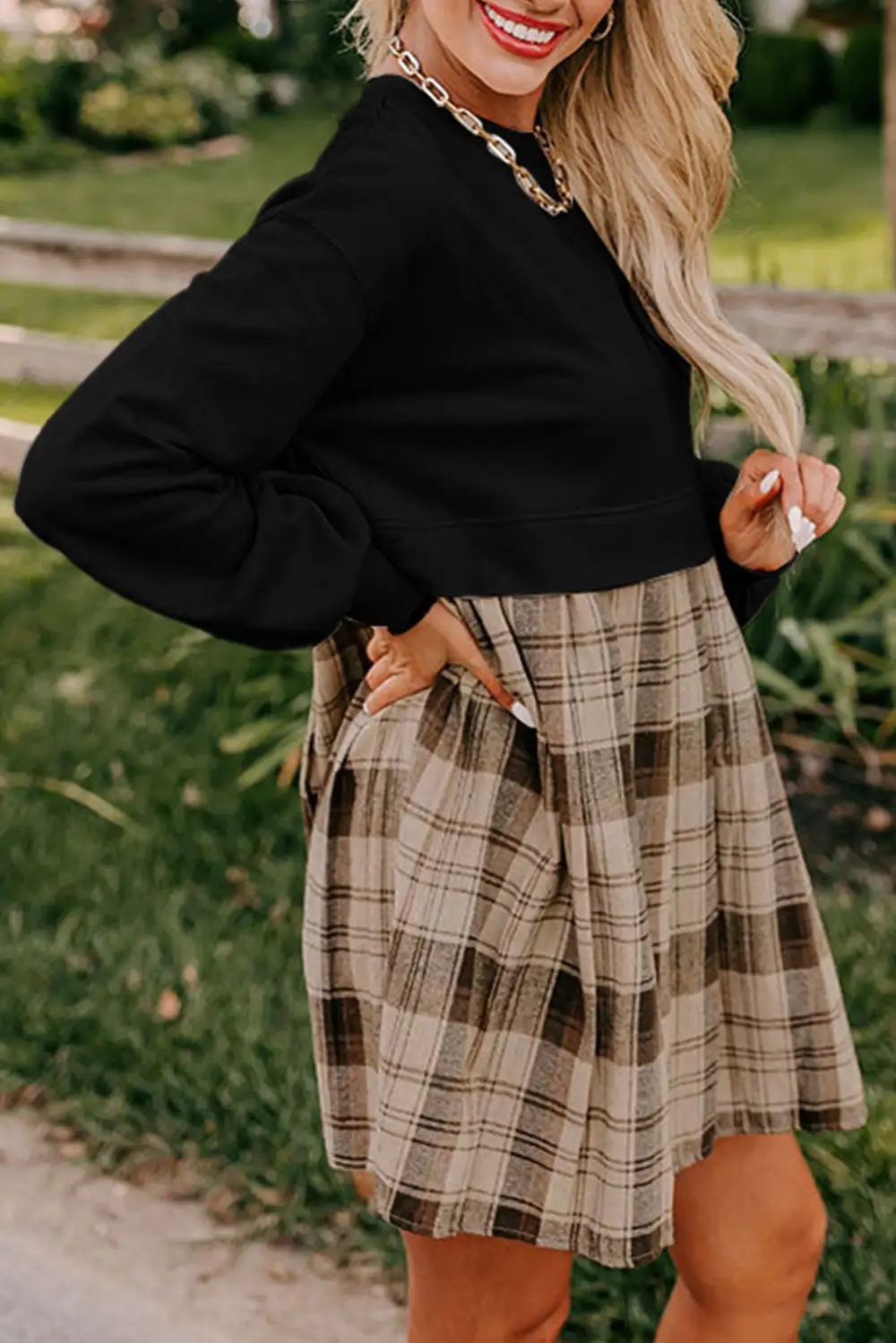 Mixed Panel Mini Dress