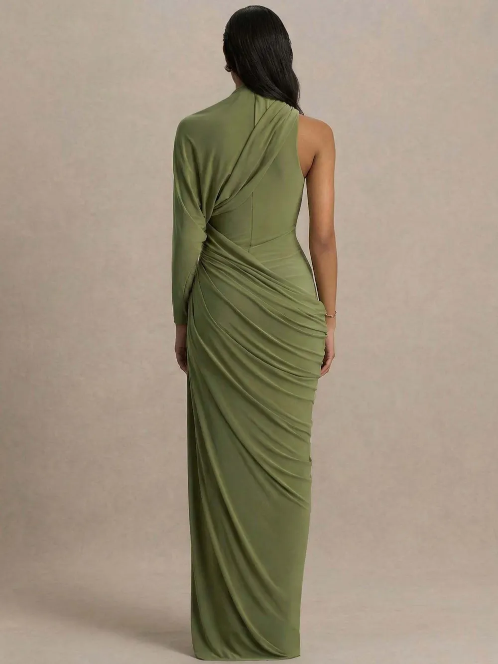 Asymmetric One Sleeve Drapedd Maxi Dress
