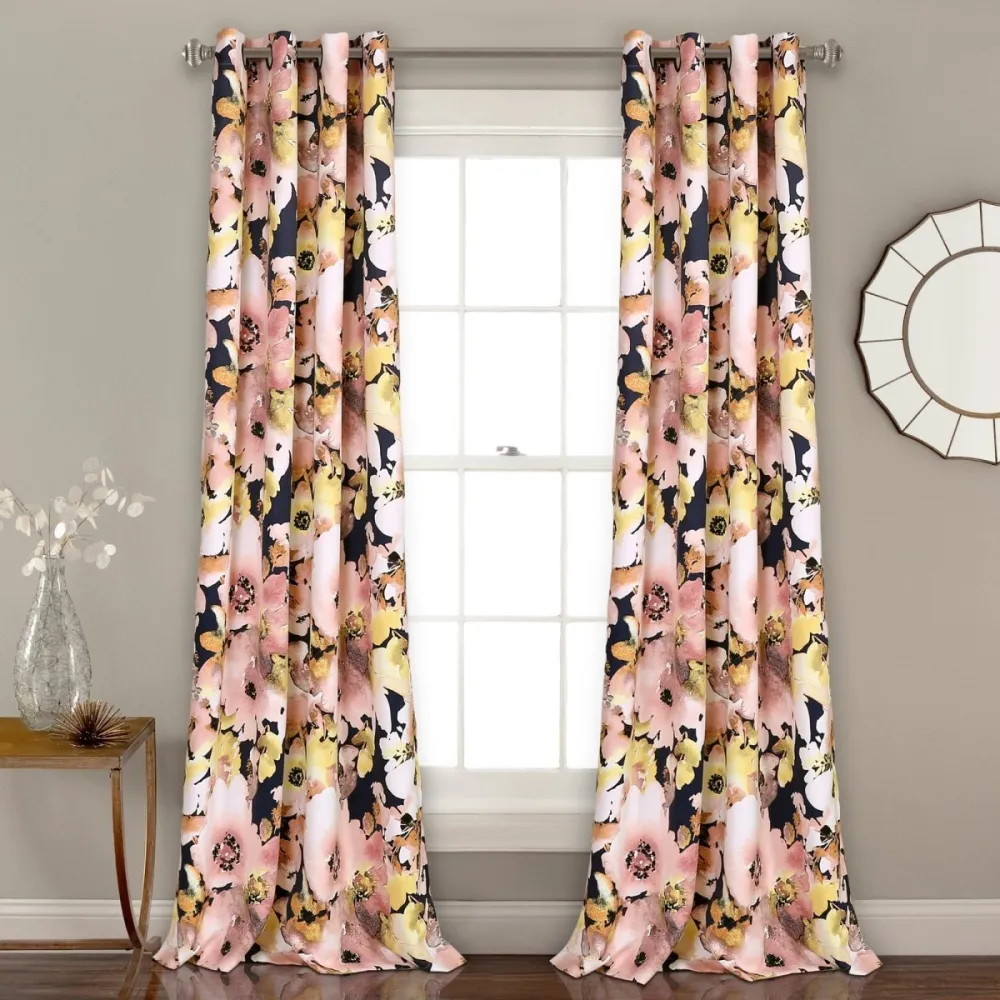 Room Darkening Floral Window Curtain Set