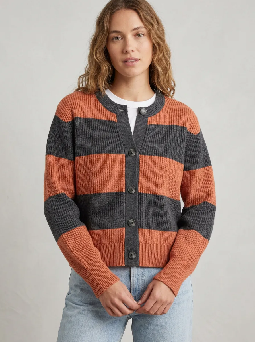 Classic Rugby Distinctive Rugby Striped Knit Cardigan