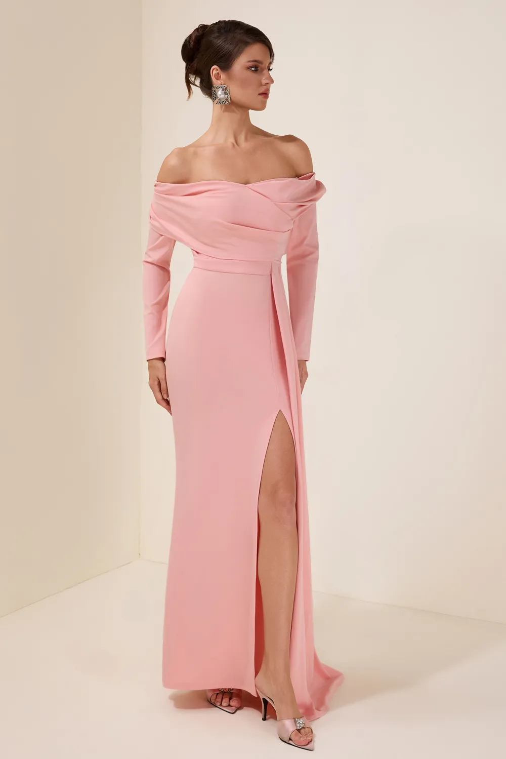 Solid 3D Flower Slit Maxi Dress