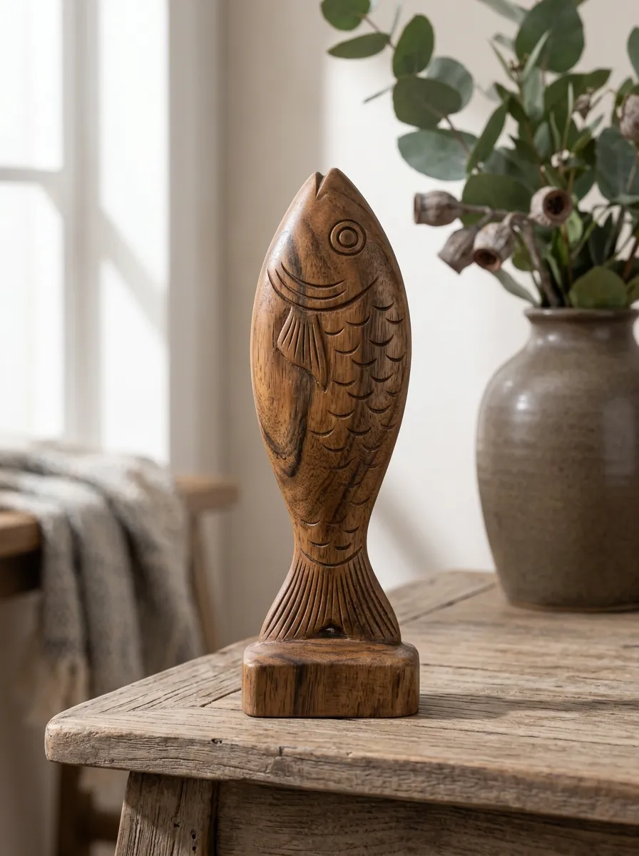 Coastal Home Decor Nautical Fish Carved Wooden Ornament