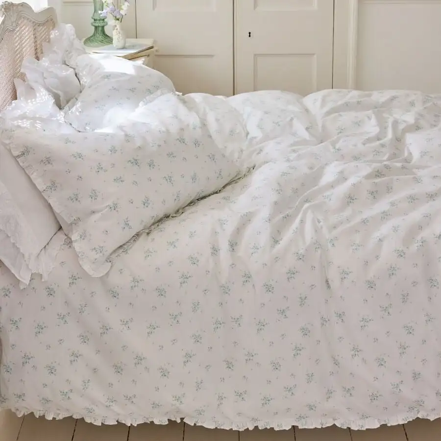 Ruffled Floral Linen Duvet Cover Set