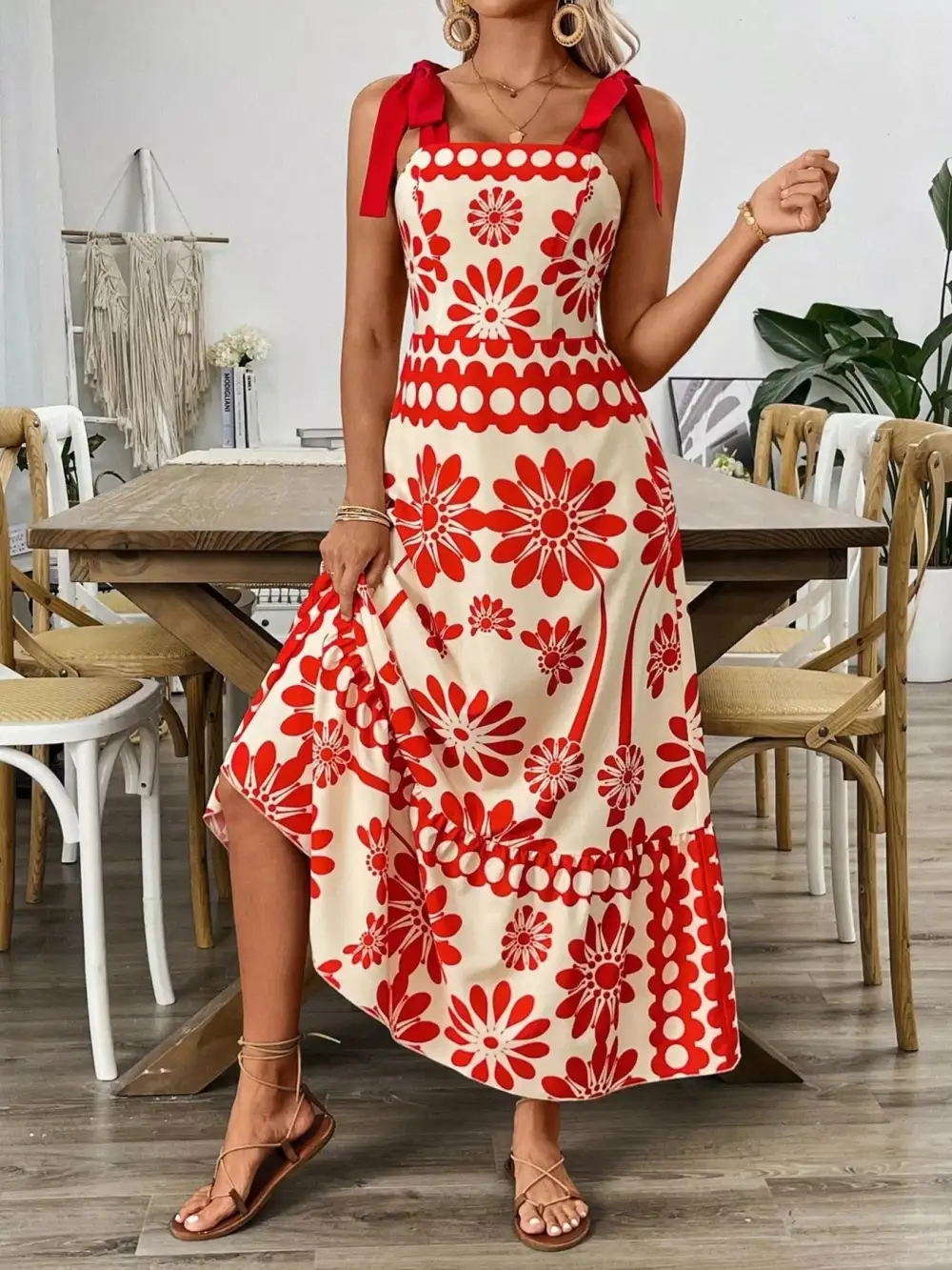 Tie-Shoulder Midi Dress