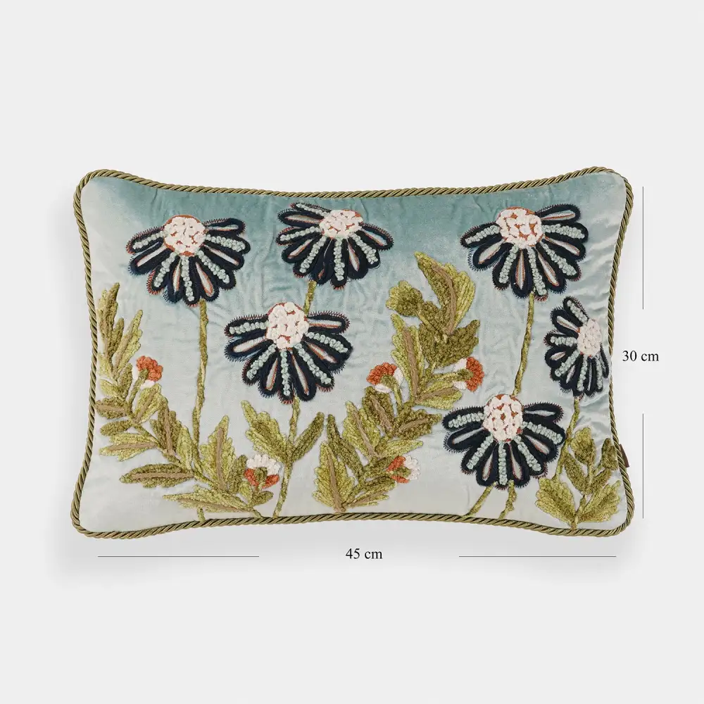 Blue Floral Velvet Cushion Cover