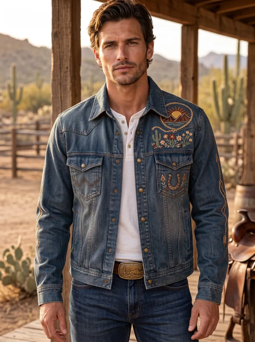 Desert Range Horseshoe Horse Cactus Heritage Look Men's Western Jacket