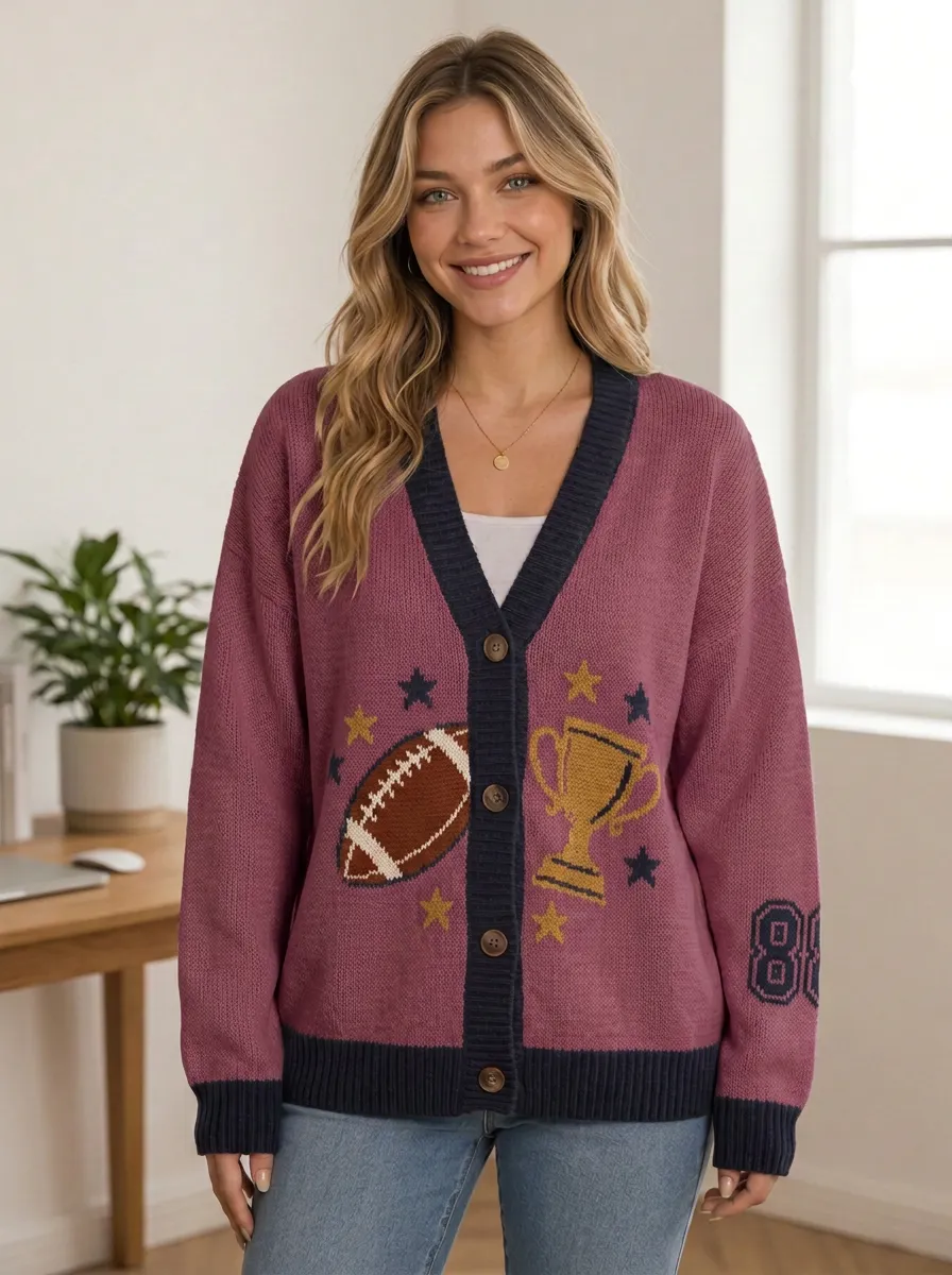 Women's Classic Gridiron Trophy Stars Knit Cardigan