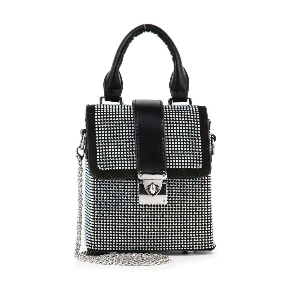 Crystal Accent Chain Accent Flap Front Faux Leather Messenger Crossbody Bag