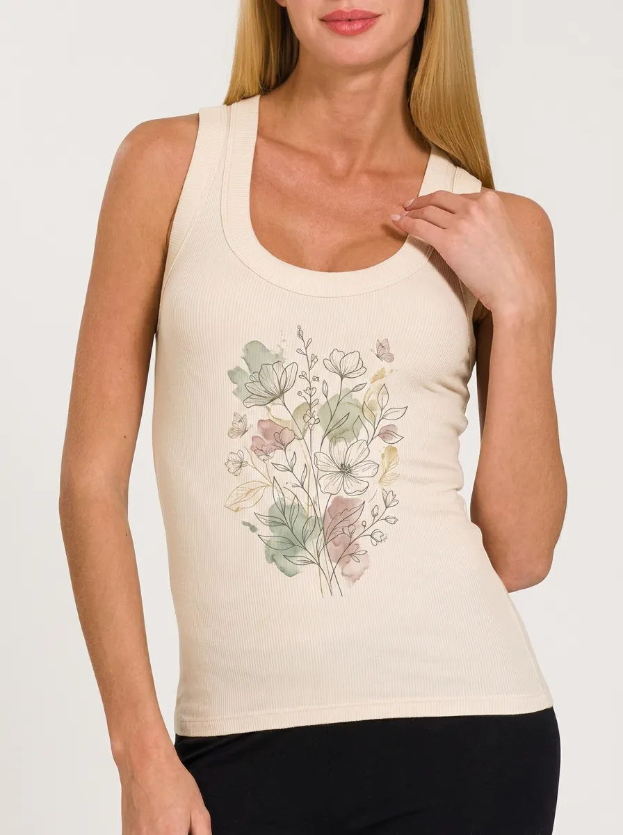 Women's Floral Nature Lover Watercolor Butterfly Printed Tank Top