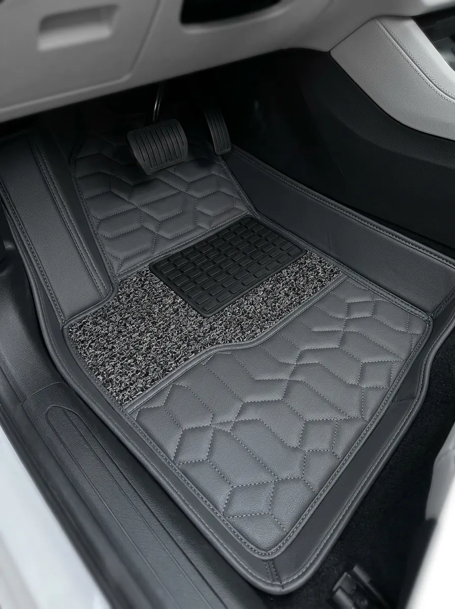 Geometric Pattern Leather-Texture Car Floor Mat