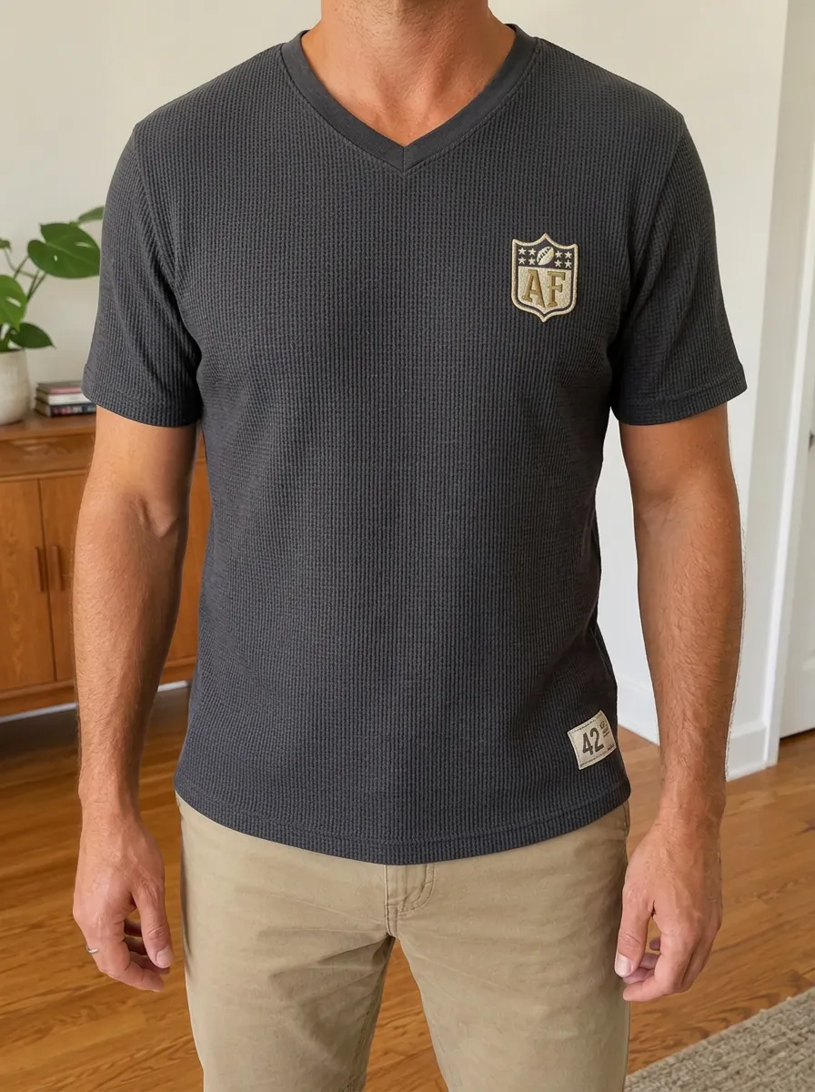 Men's American Football AF Shield Printed Waffle V-Neck T-Shirt
