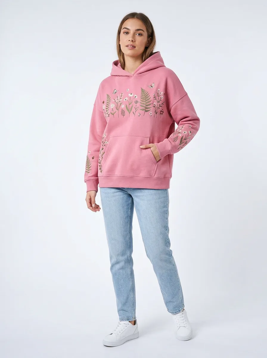 Women's Botanical Nature Lover Wildflower Butterfly Printed Hoodie