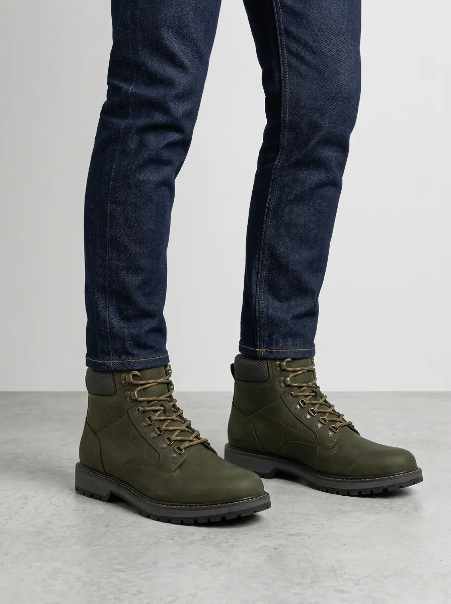 Unisex Topographic Pattern Print Work Boots