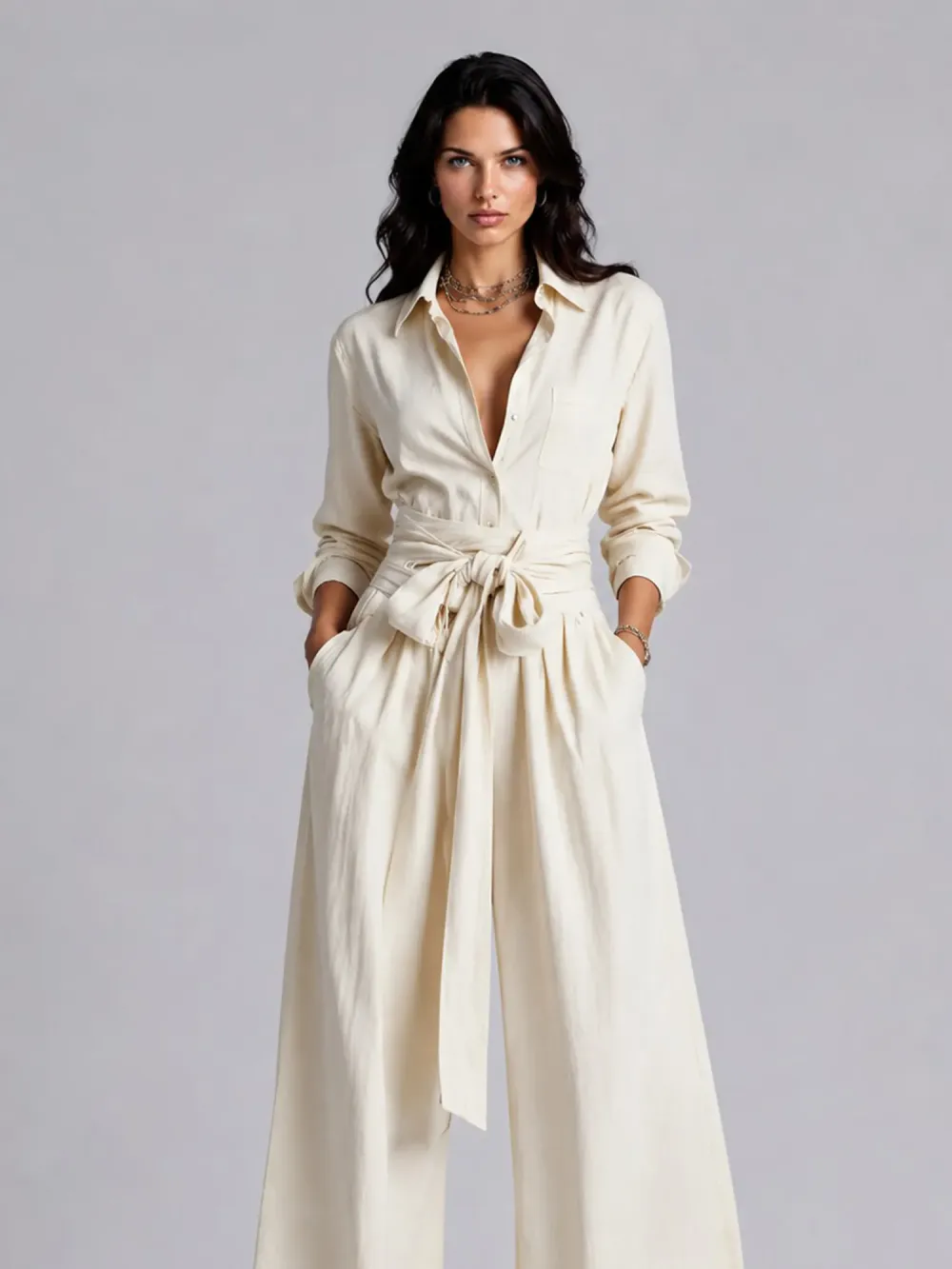 Allison Long-sleeve Lace-up Jumpsuit