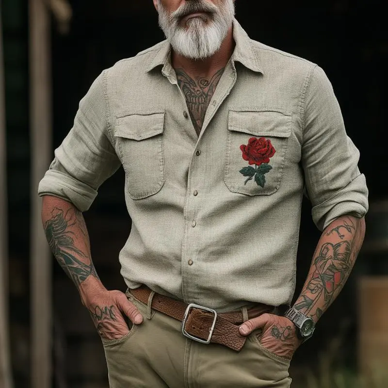 Embroidered Button Washed Shirt